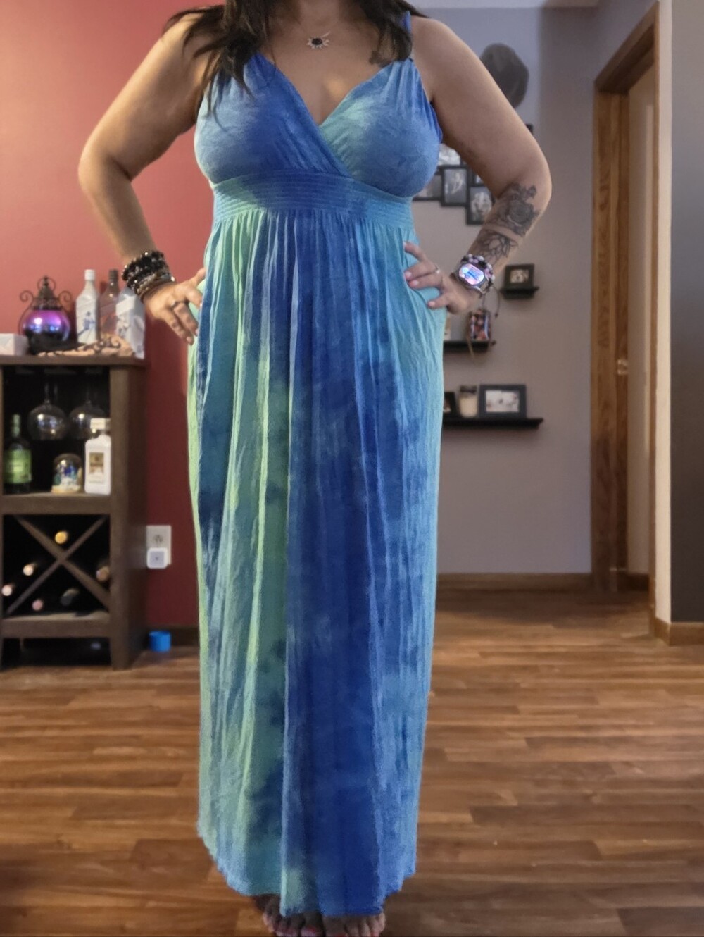 EUC Lascana For Venus M Blue-Green V-Neck Maxi - Casual Women's Summer Dress